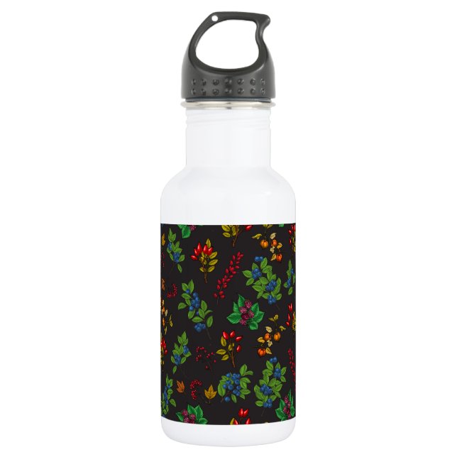 Autumn berries on chocolate brown 532 ml water bottle (Front)