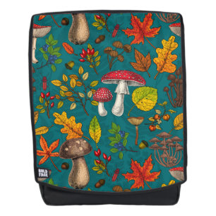Autumn berries on chocolate brown backpack