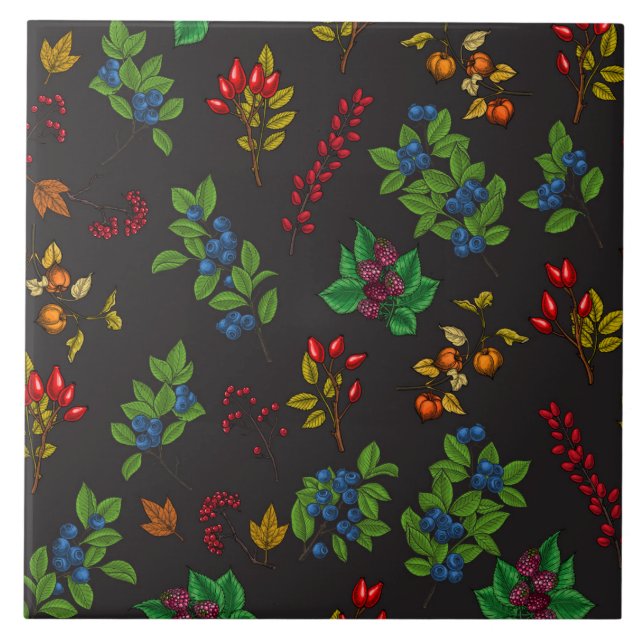 Autumn berries on chocolate brown ceramic tile (Front)