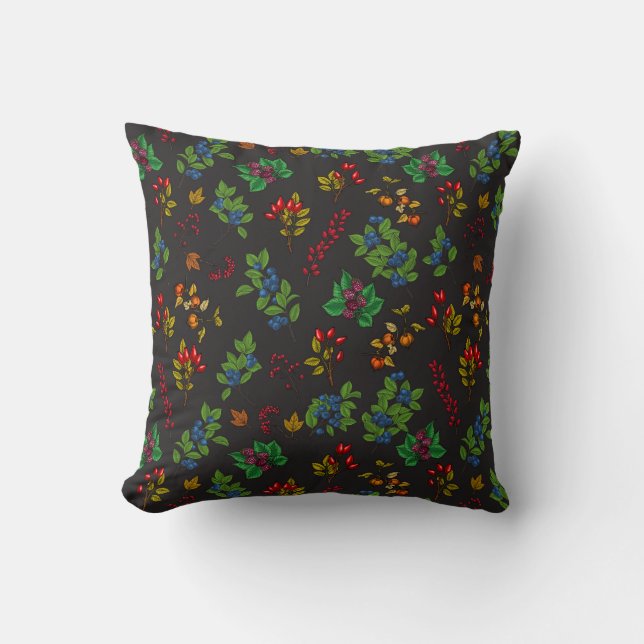 Autumn berries on chocolate brown cushion (Front)