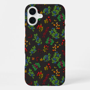 Autumn berries on chocolate brown iPhone 16 plus case