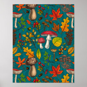 Autumn berries on chocolate brown poster