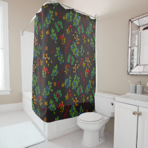 Autumn berries on chocolate brown shower curtain