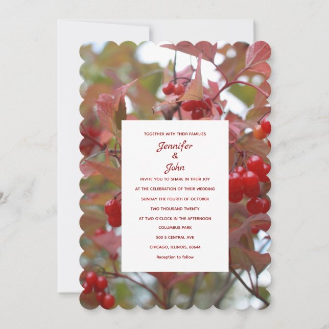 Autumn Berries Rustic Fall Leaves Garden Wedding Invitation (Front)