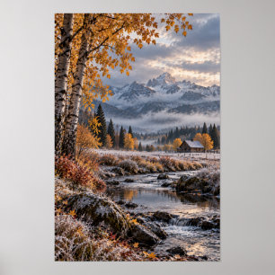 Autumn Birch Creek Mountain Cabin Wall Art