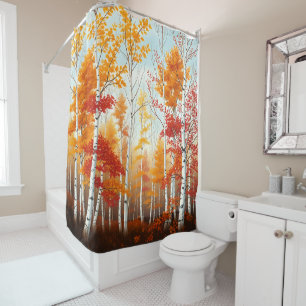 Autumn Birch Trees Shower Curtain