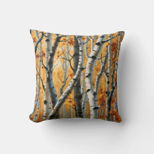 Autumn Birch Trees Throw Pillow