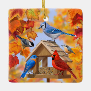 Autumn Bird Feeder Gathering Ceramic Tree Decoration