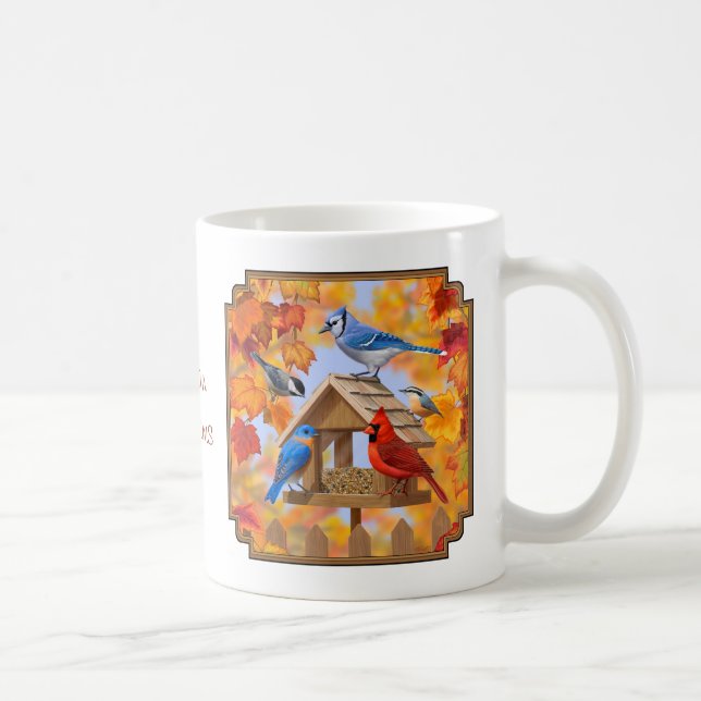 Autumn Bird Feeder Gathering Coffee Mug (Right)