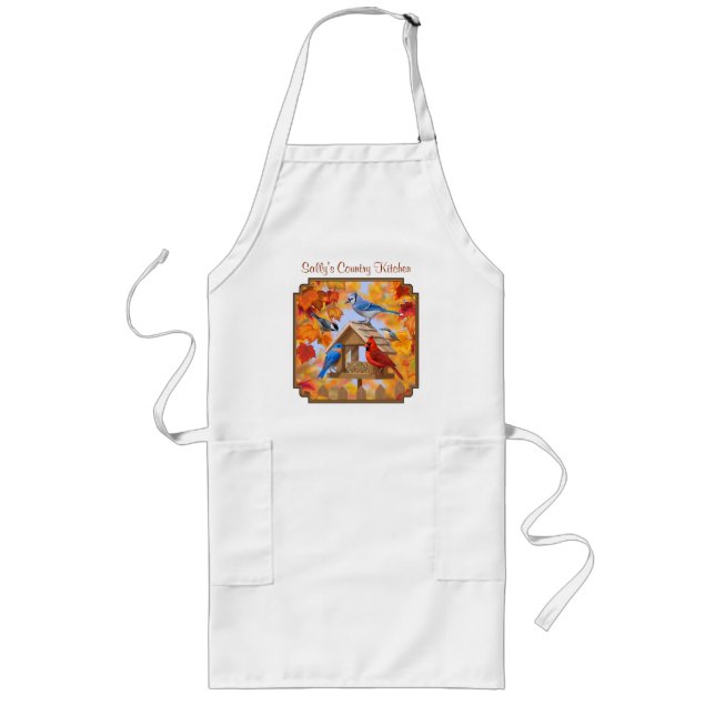 Autumn Bird Feeder Gathering Long Apron (Front)