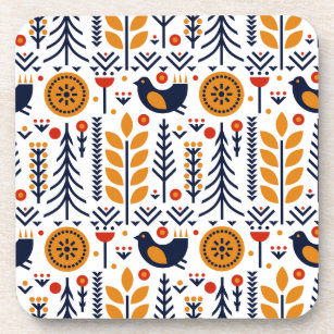 Autumn Bird Folk Art Pattern Coaster