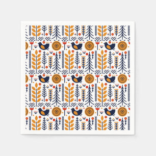 Autumn Bird Folk Art Pattern Napkin