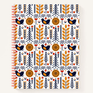 Autumn Bird Folk Art Pattern Notebook