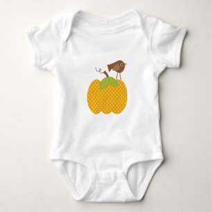 Autumn Bird on Pumpkin Baby Bodysuit