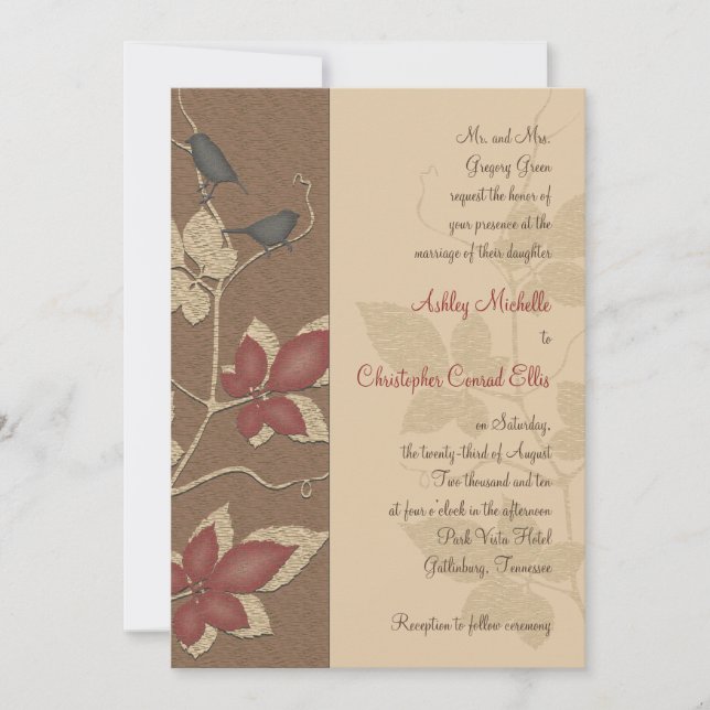 Autumn Birds and Leaves Wedding Invitation (Front)