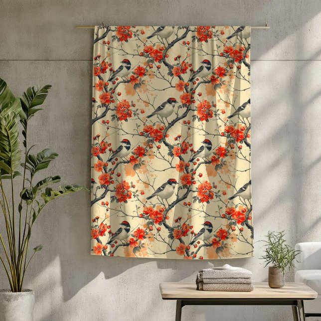 Autumn Birds Blanket with Rustic Floral Accents (Autumn Birds Blanket with Rustic Floral Accents)