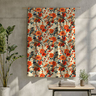 Autumn Birds Blanket with Rustic Floral Accents