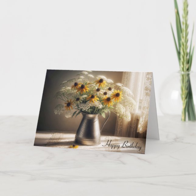 Autumn Birthday Flower Bouquet On Lace  Card (Front)