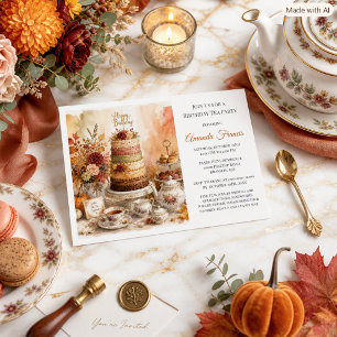 Autumn Birthday Tea Party Elegant Invitation