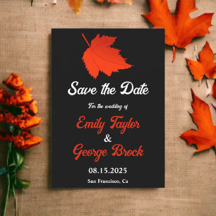 Autumn Black And White Red Leaves Fall Wedding Save The Date