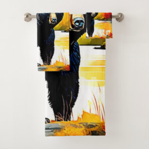 Autumn Black Bear River Design Bath Towel Set