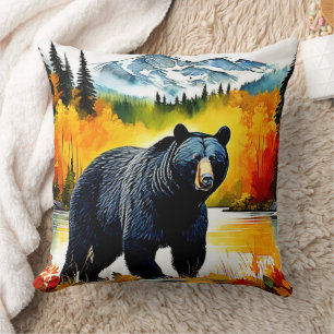 Autumn Black Bear River Design Cushion