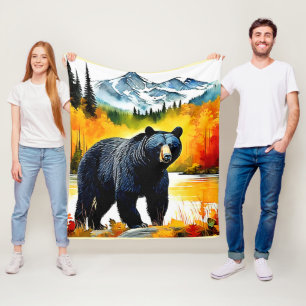 Autumn Black Bear River Design Fleece Blanket