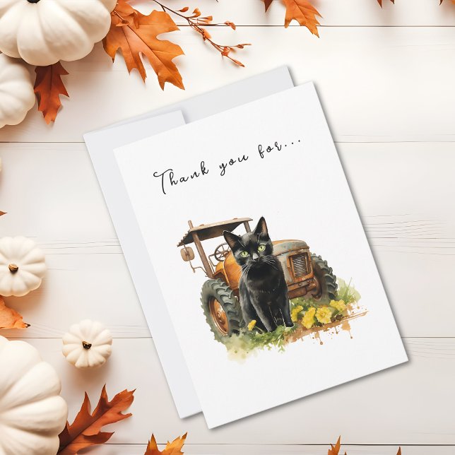 Autumn Black Cat With Tractor Thank You Card (Creator Uploaded)