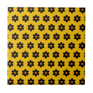 Autumn Black Orange Flower Pattern  Ceramic Tile