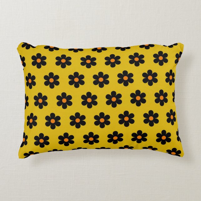 Autumn Black Orange Flower Pattern  Decorative Cushion (Front)