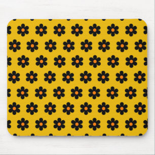 Autumn Black Orange Flower Pattern Mouse Pad
