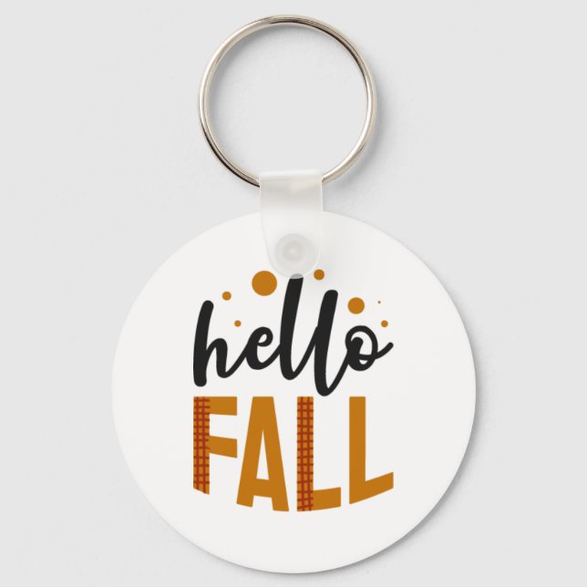 Autumn Black & Orange Hello Fall Print Key Ring (Front)