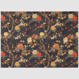 Autumn Black Orange Leaf Chinoiserie Tissue Paper