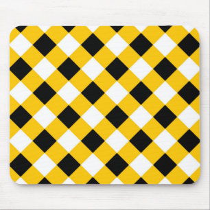 Autumn Black Yellow and White Plaid Pattern Mouse Pad