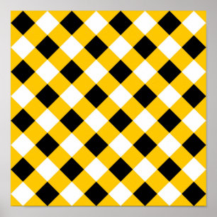 Autumn Black Yellow and White Plaid Pattern Poster