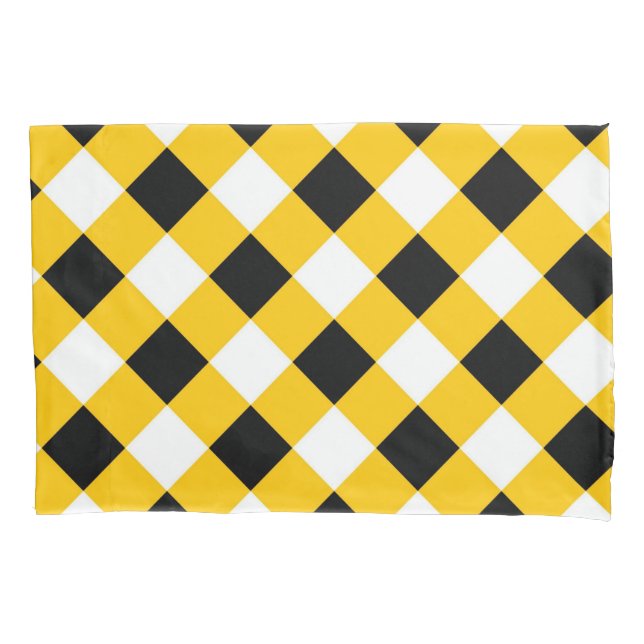 Autumn Black Yellow Chequered Geometric Pattern Pillowcase (Front)
