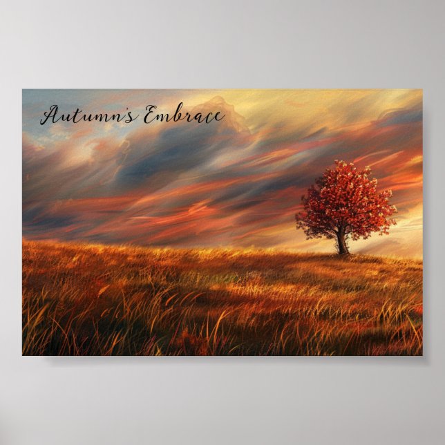 Autumn Blaze: A Lone Tree in the Meadow Poster (Front)