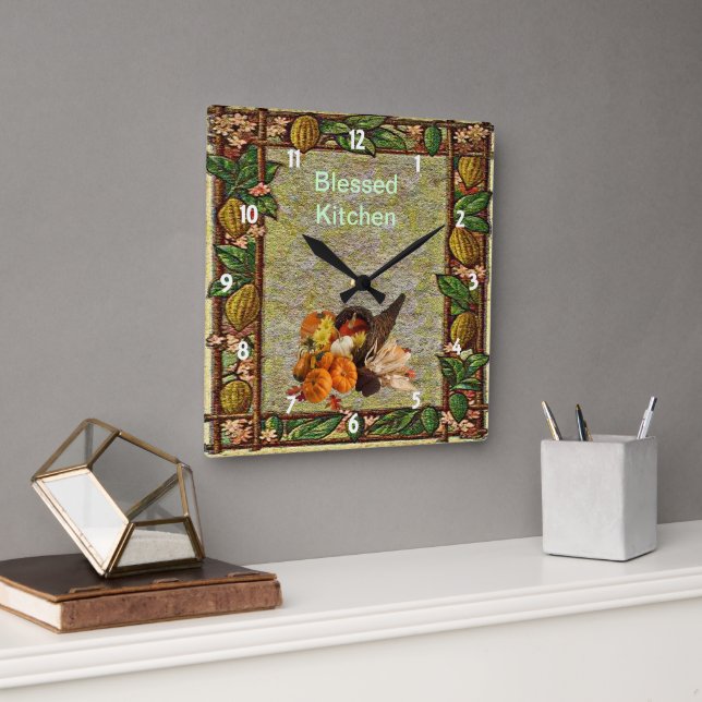 Autumn Blessed Harvest Cornucopia Wall Clock (Office)