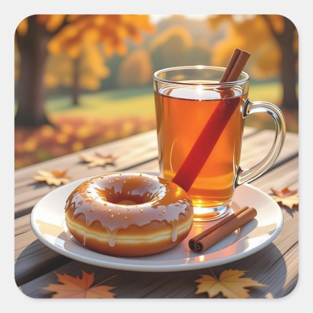 Autumn Blessings | Cider and Donut Square Sticker (Front)