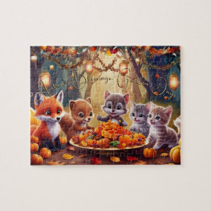 Autumn Blessings, Golden Days Thanksgiving Jigsaw Puzzle