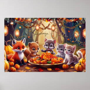 Autumn Blessings, Golden Days Whimsical Friends Poster