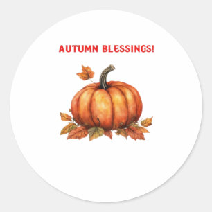 Autumn Blessings Pumpkin with Fall Leaves Classic Classic Round Sticker