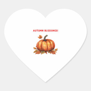 Autumn Blessings Pumpkin with Fall Leaves Classic Heart Sticker
