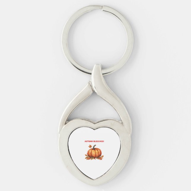 Autumn Blessings Pumpkin with Fall Leaves Classic  Key Ring (Front)