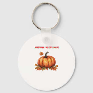 Autumn Blessings Pumpkin with Fall Leaves Classic  Key Ring