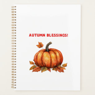 Autumn Blessings Pumpkin with Fall Leaves Classic Planner