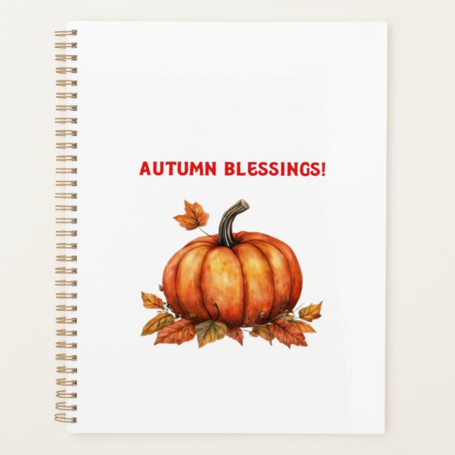 Autumn Blessings Pumpkin with Fall Leaves Classic  Planner (Front)