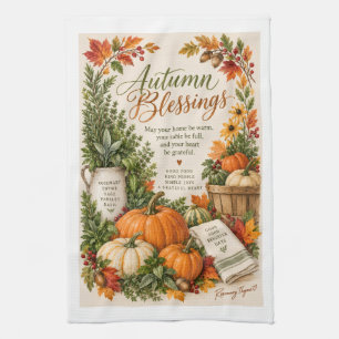 Autumn Blessings Pumpkins & Herbs Kitchen Towel