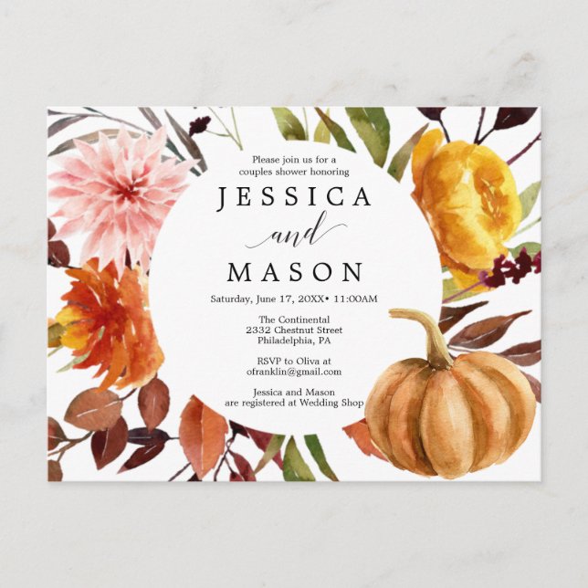 Autumn Bliss Couples Shower Invitation Postcard (Front)