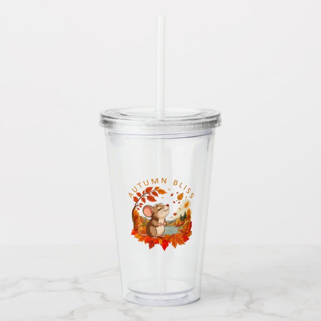 Autumn Bliss Cute Mouse Fall Tumbler  (Front)